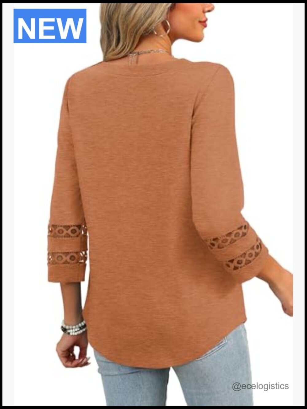 3/4 Sleeve Dressy Casual Tops Crewneck Loose Fit Blouses Women's Fashion - Picture 5 of 7